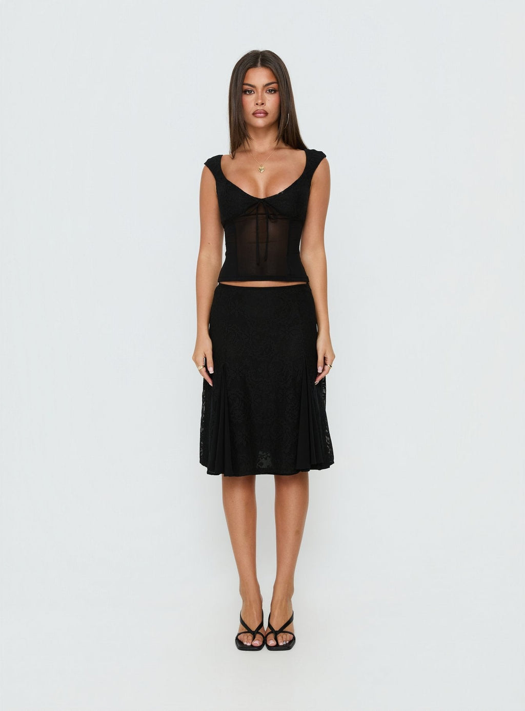 Quani Lace Midi Skirt Black