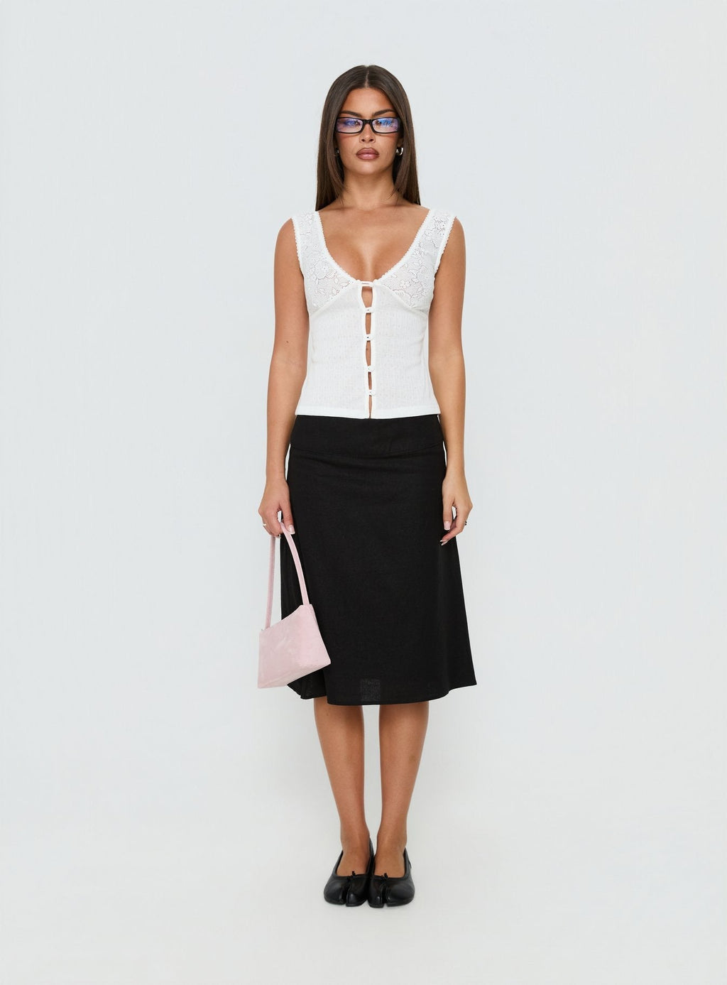 Such Delight Linen Midi Skirt Black