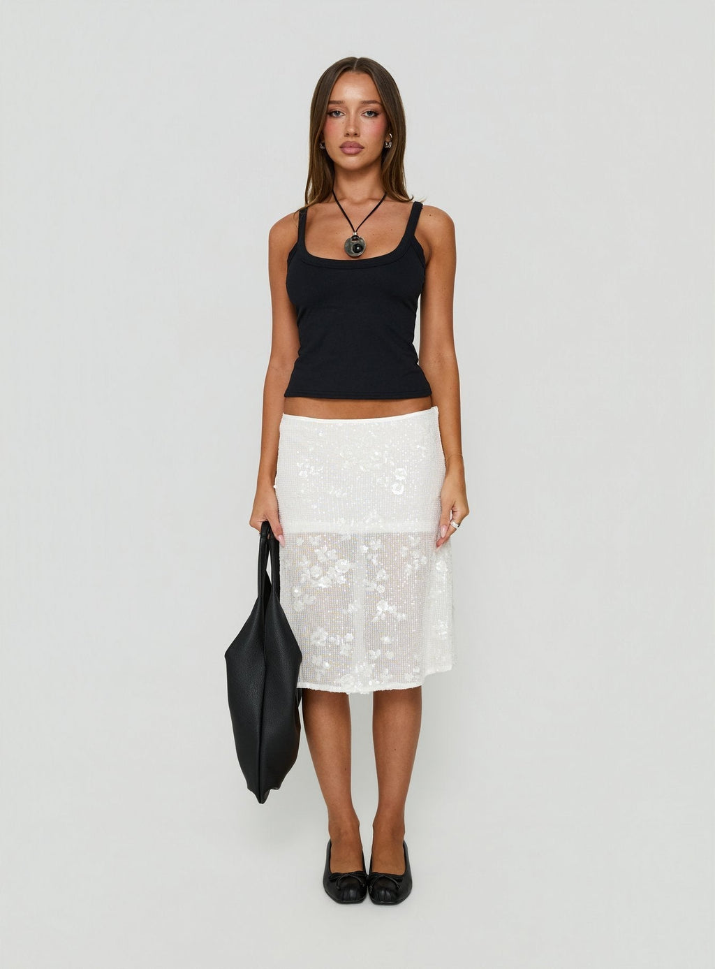 Heart Stealer Sheer Sequin Midi Skirt White