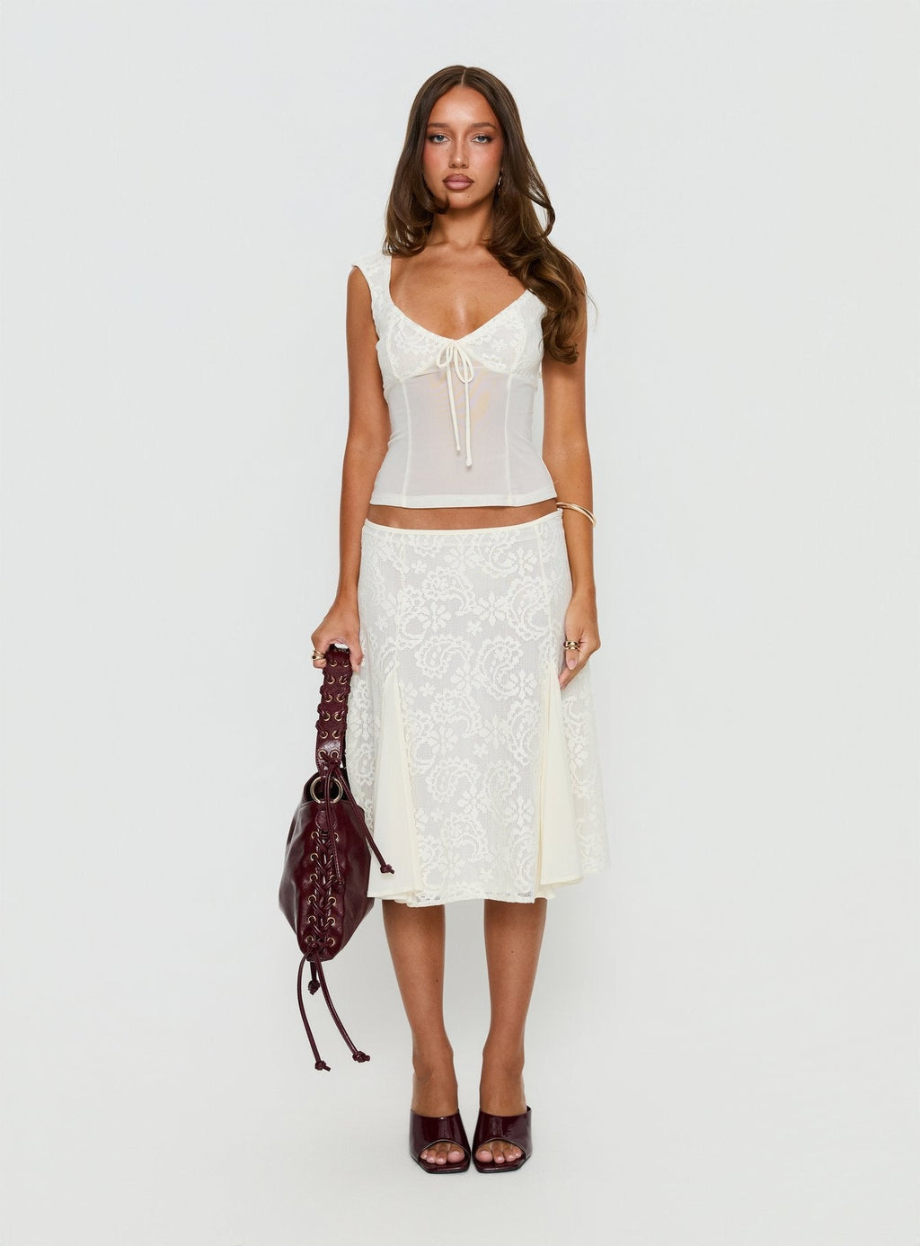 Quani Lace Midi Skirt Cream
