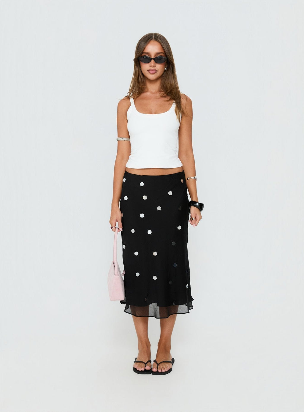 Kessiah Sequin Midi Skirt Black