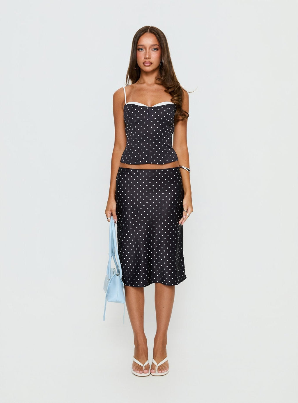 Somani Satin Midi Skirt Black Polka Dot