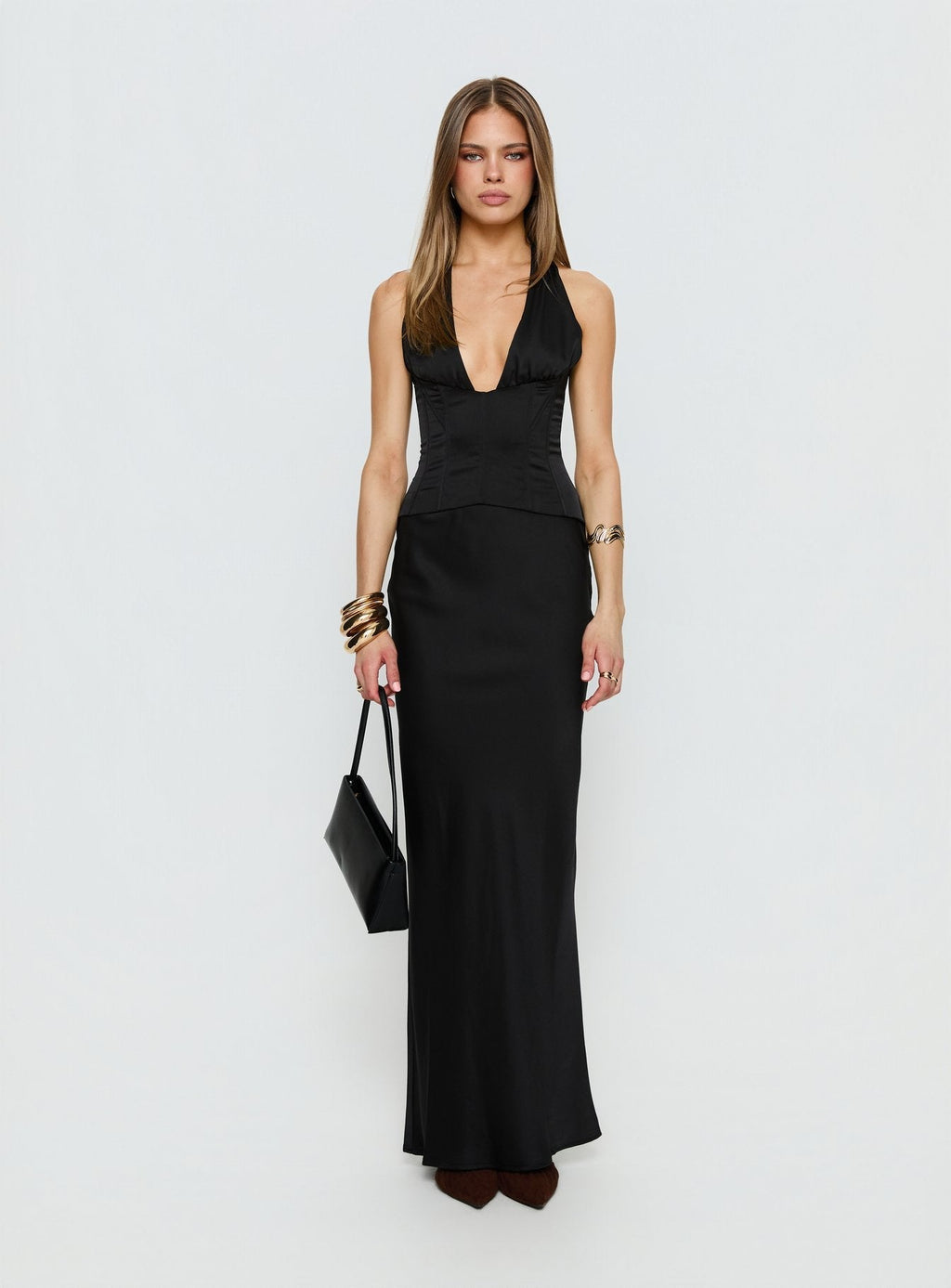 In A Trance Neckholder Korsett Maxikleid Schwarz