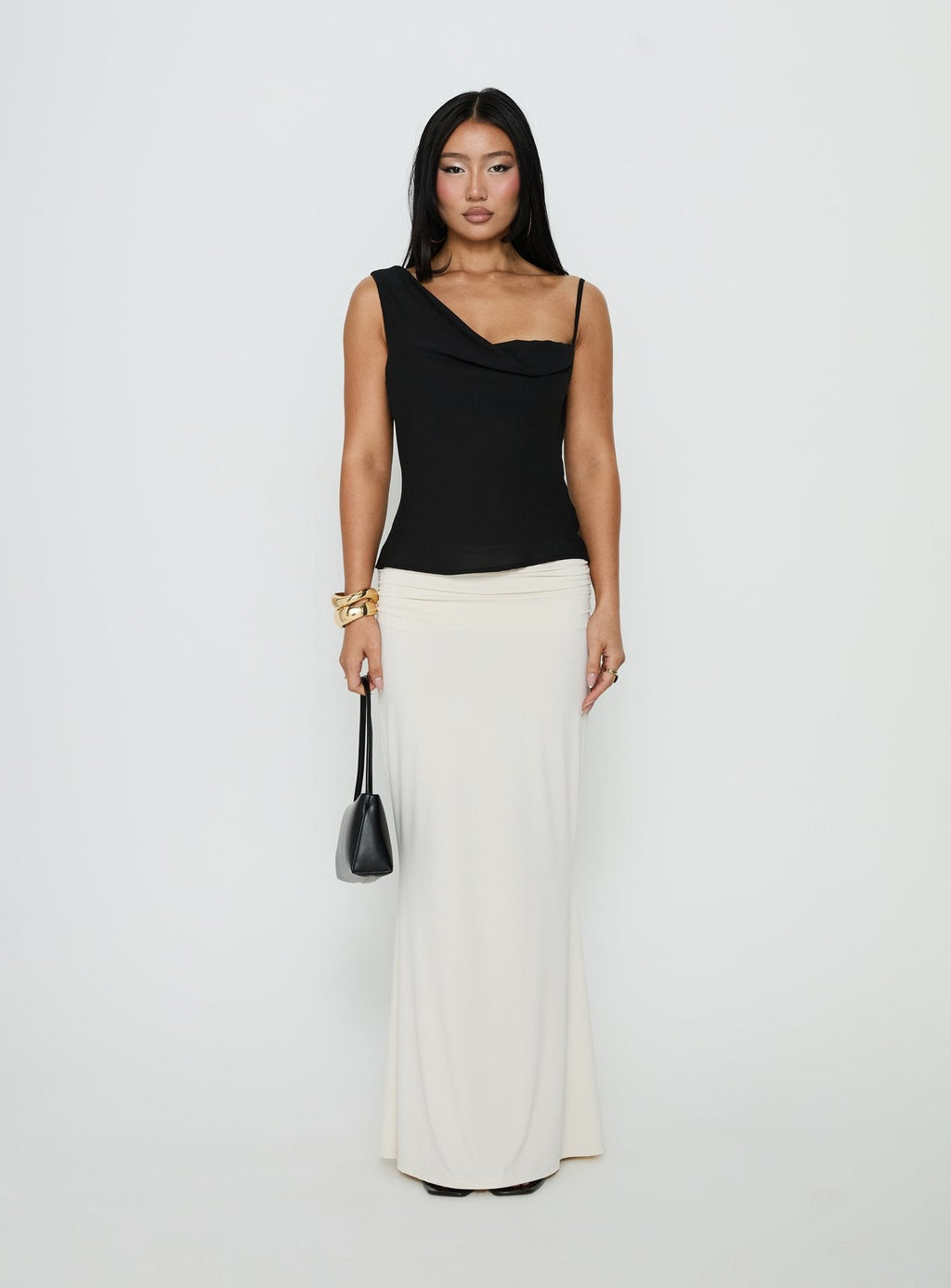 Liorah Foldover Waist Maxi Skirt Cream