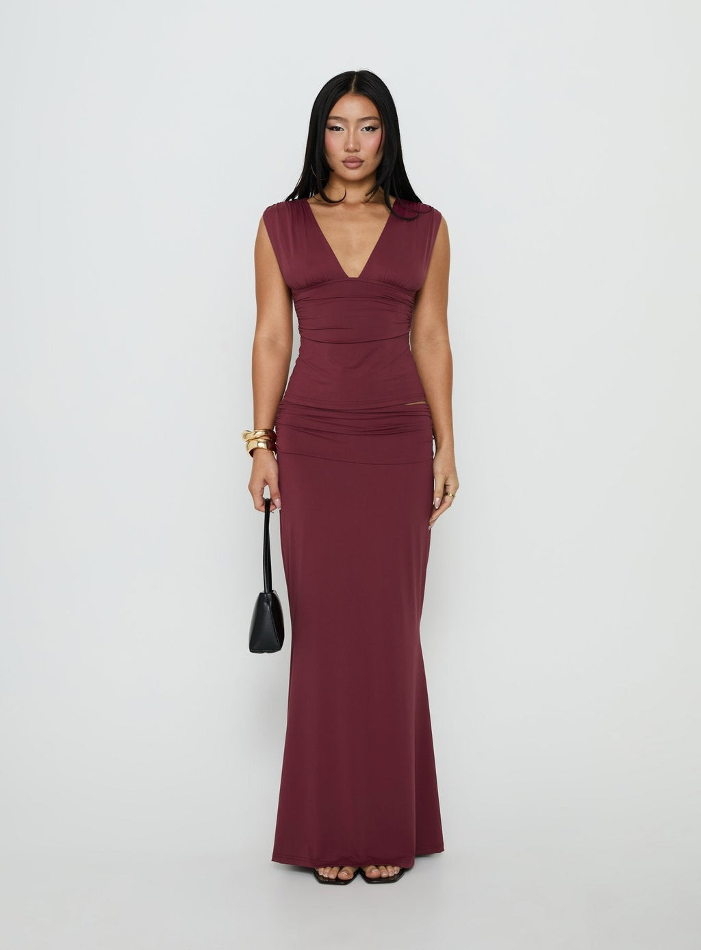 Liorah Foldover Waist Maxi Skirt Red