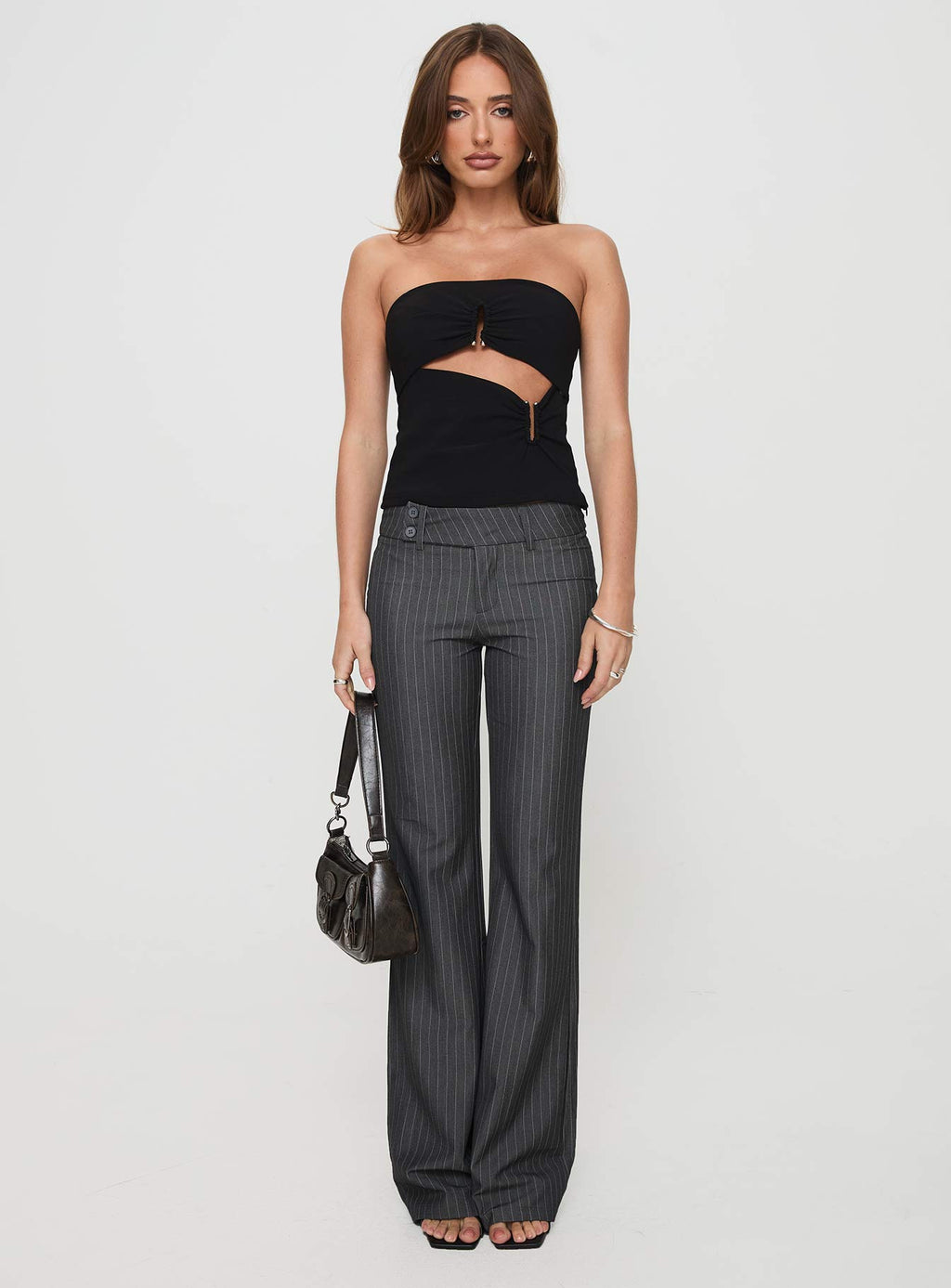 Kinkirk Flared Trousers Grey Pinstripe Petite