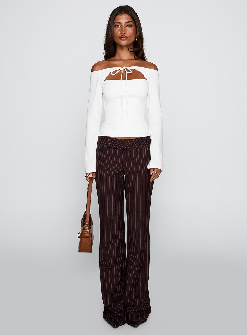 Kinkirk Flared Trousers Brown Pinstripe