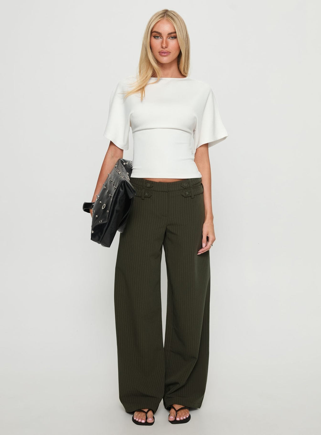 Jette Tailored Buckle Trousers Green Pinstripe
