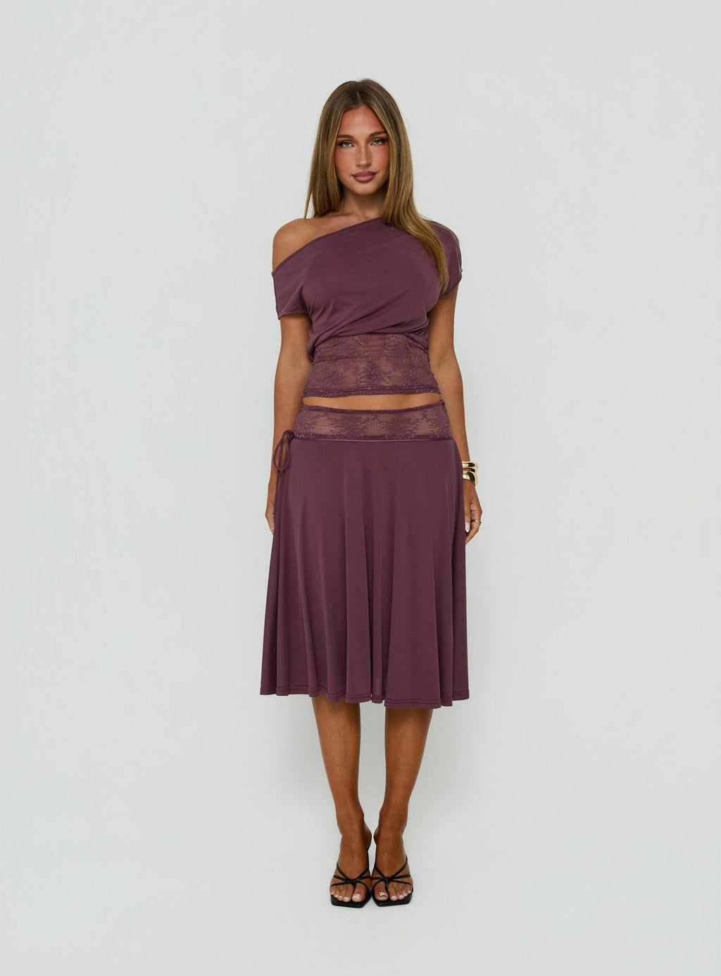 Marienna Lace Midi Skirt Plum