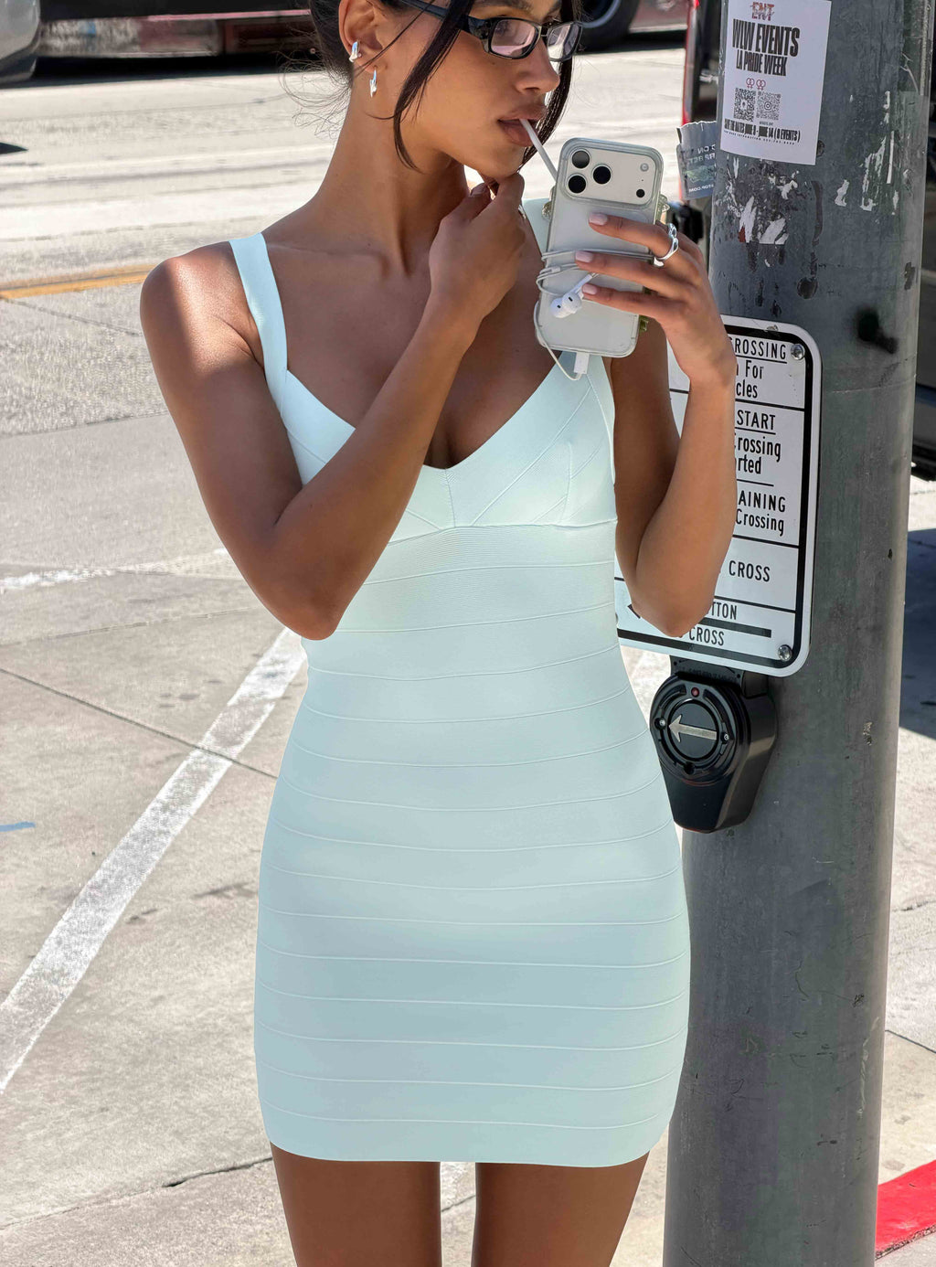 Justina Bandage Mini Dress Pastel Blue