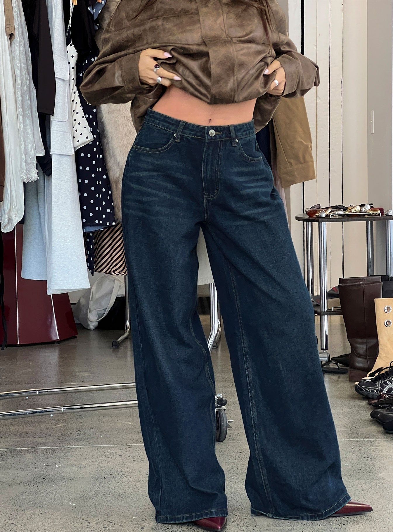 Naylor Mid Rise Wide Leg Jeans Mid Blue Denim