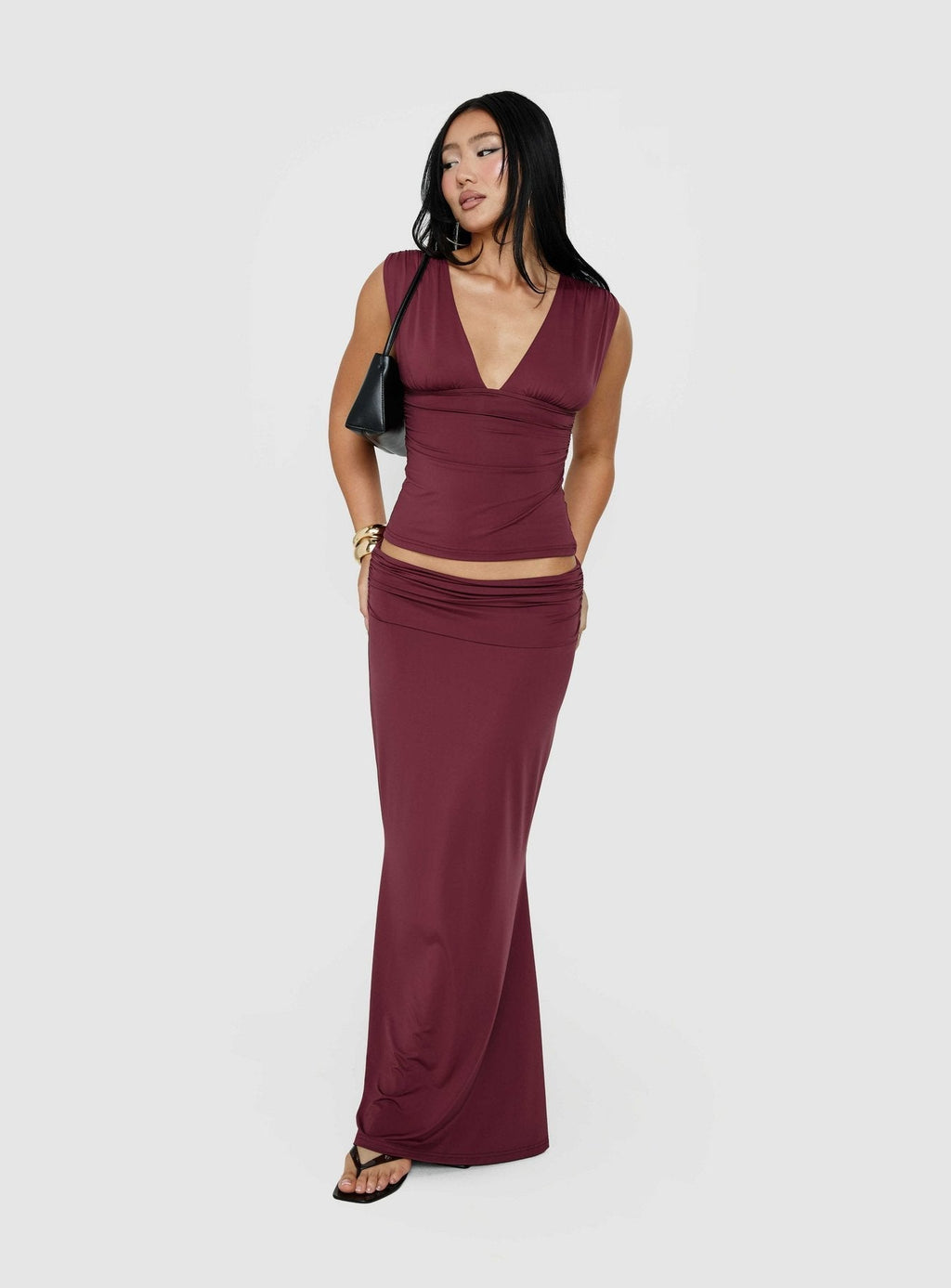 Liorah Foldover Waist Maxi Skirt Red