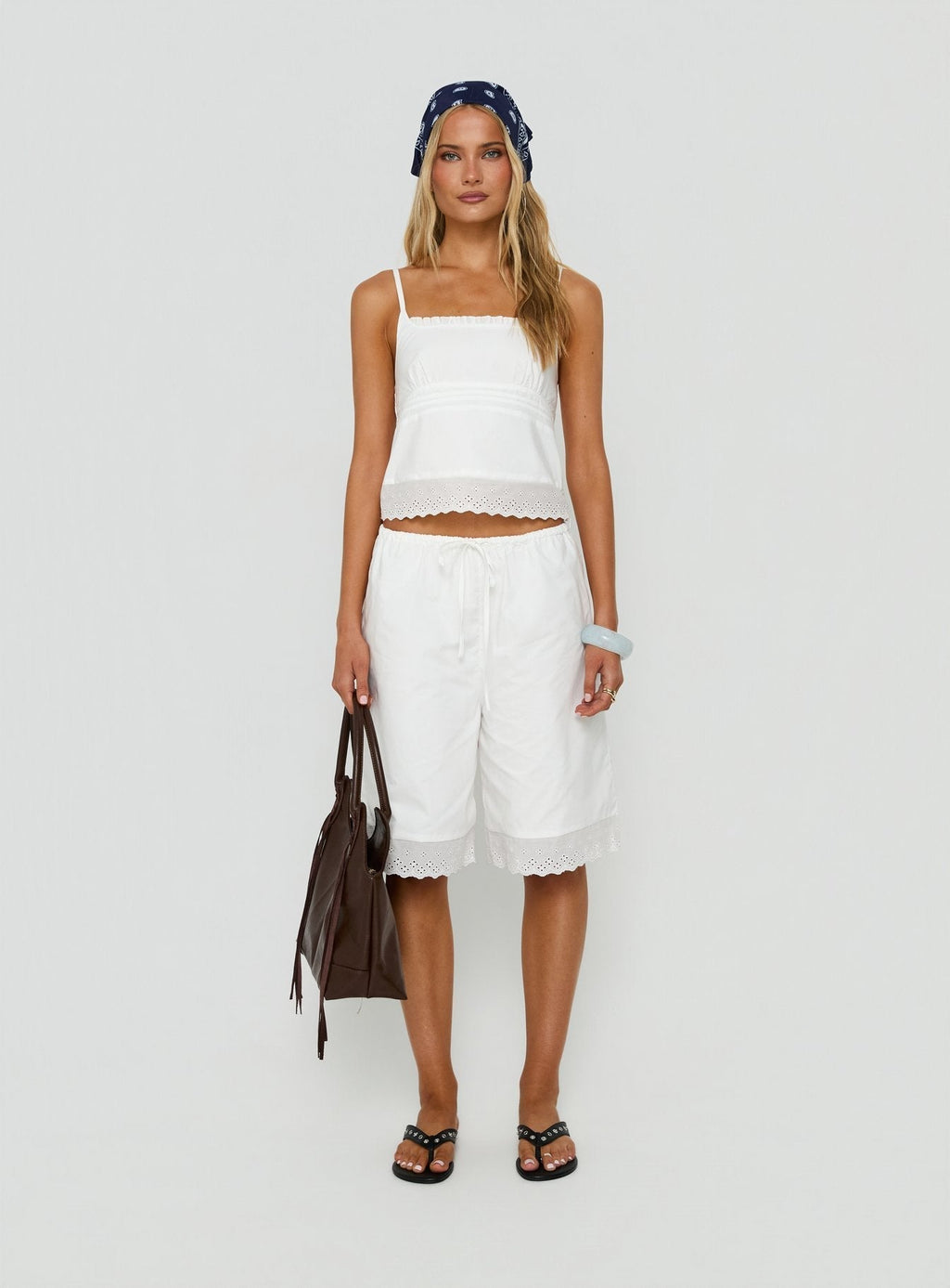 Sakai Broderie Detail Longline Shorts White