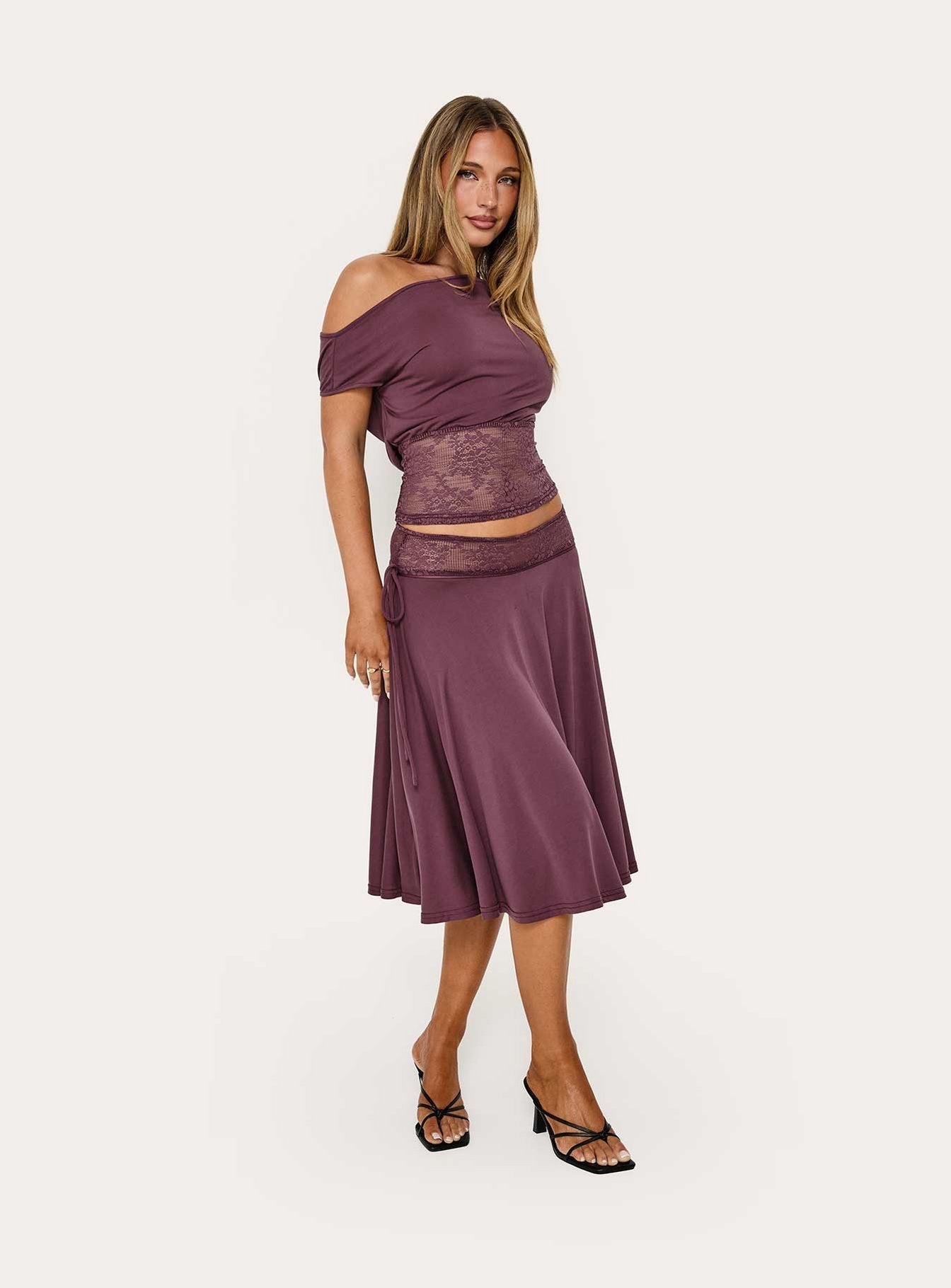 Marienna Lace Midi Skirt Plum