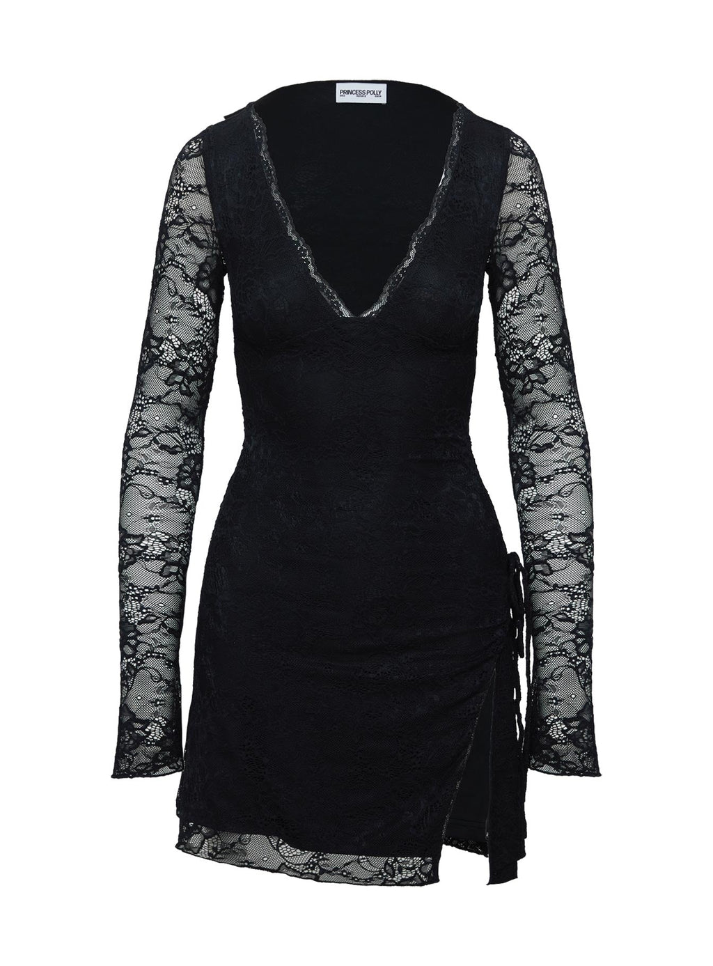 Mini-robe en dentelle à manches longues Airabella noire