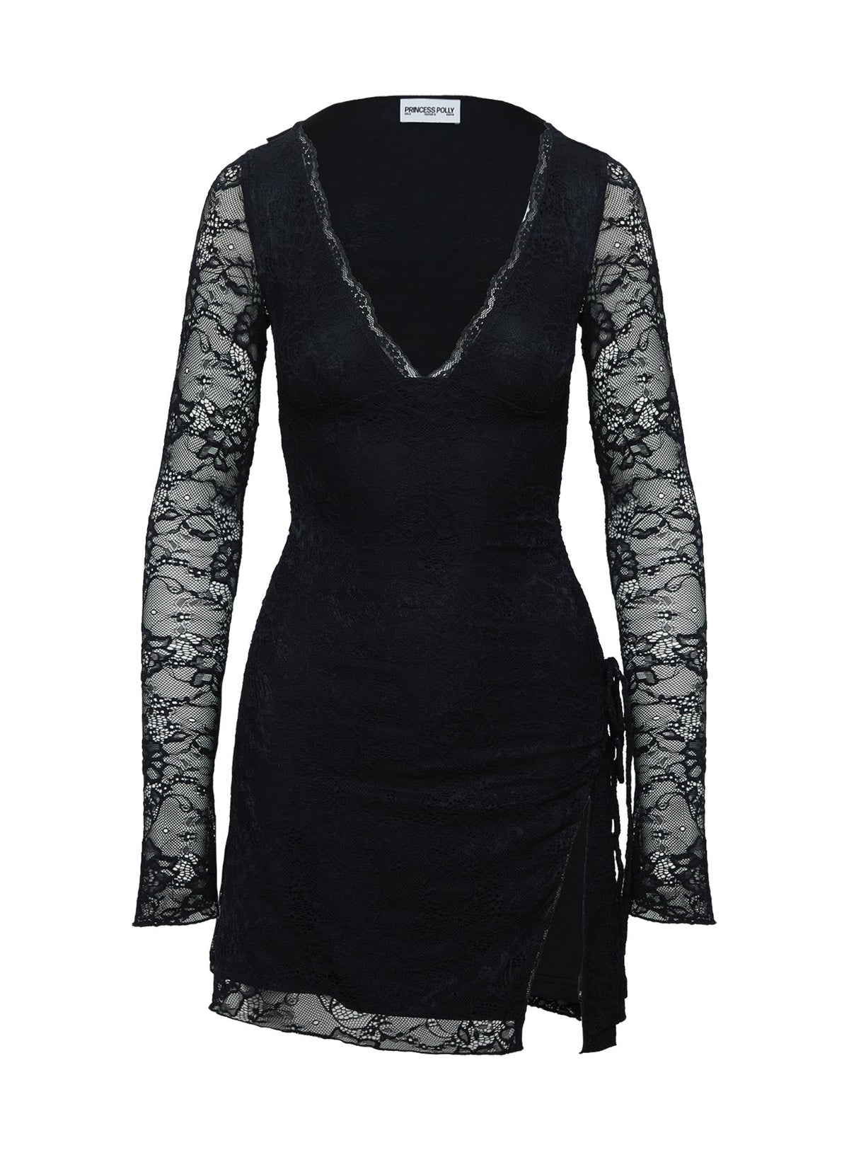 Mini-robe en dentelle à manches longues Airabella noire