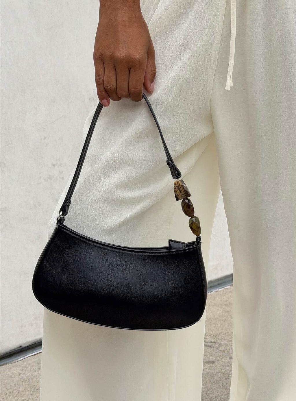 Contradiction Bead Detail Shoulder Bag Black
