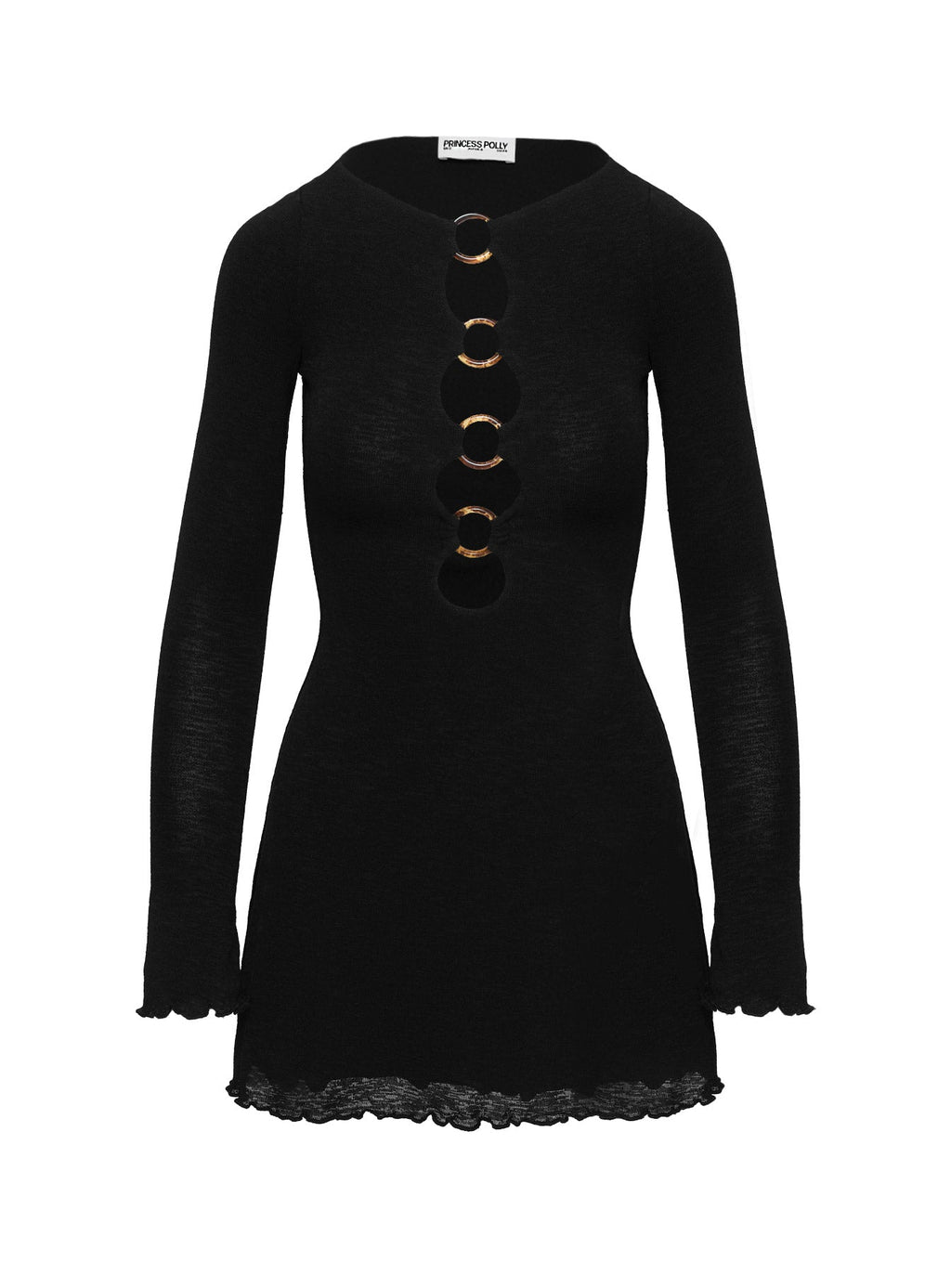 Dejonge Langarm Ring-Minikleid Schwarz
