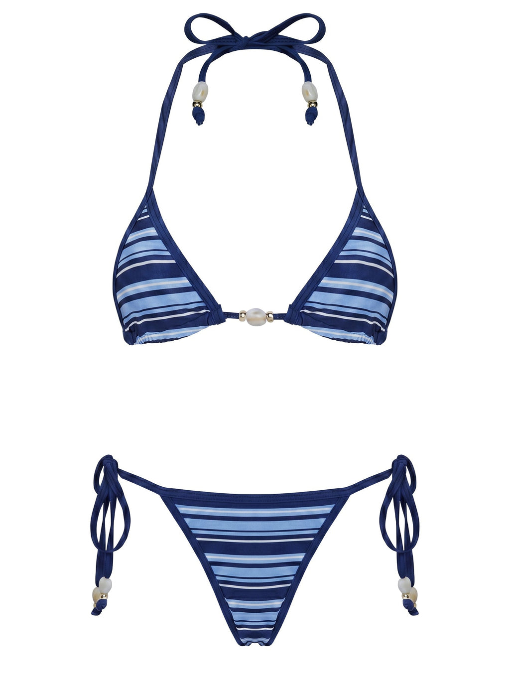 Mikaya Beaded Tie Side Bikini Bottoms Navy Stripe