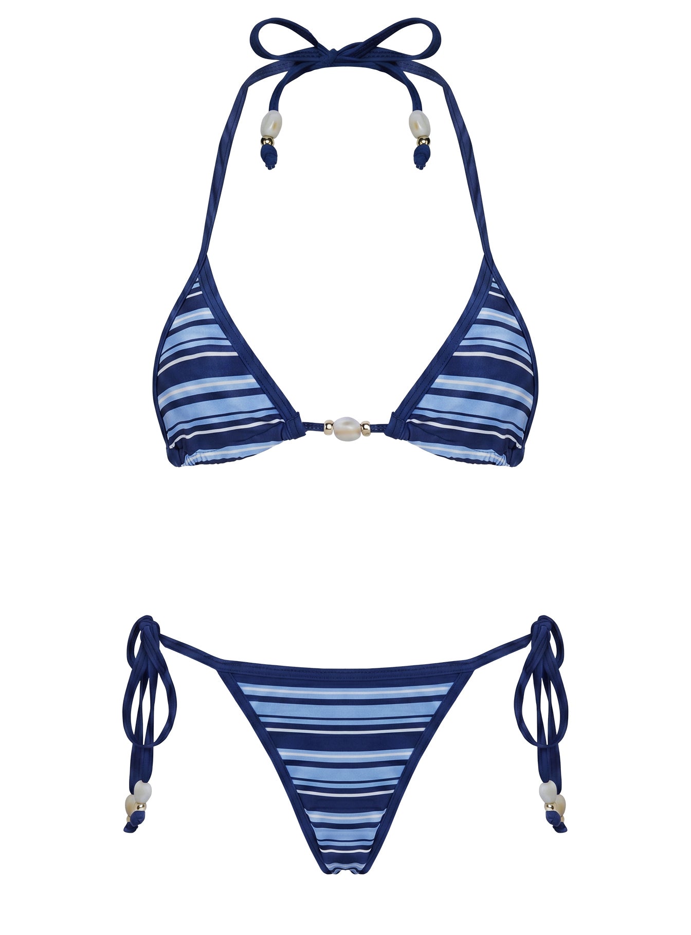 Mikaya Beaded Tie Side Bikini Bottoms Navy Stripe
