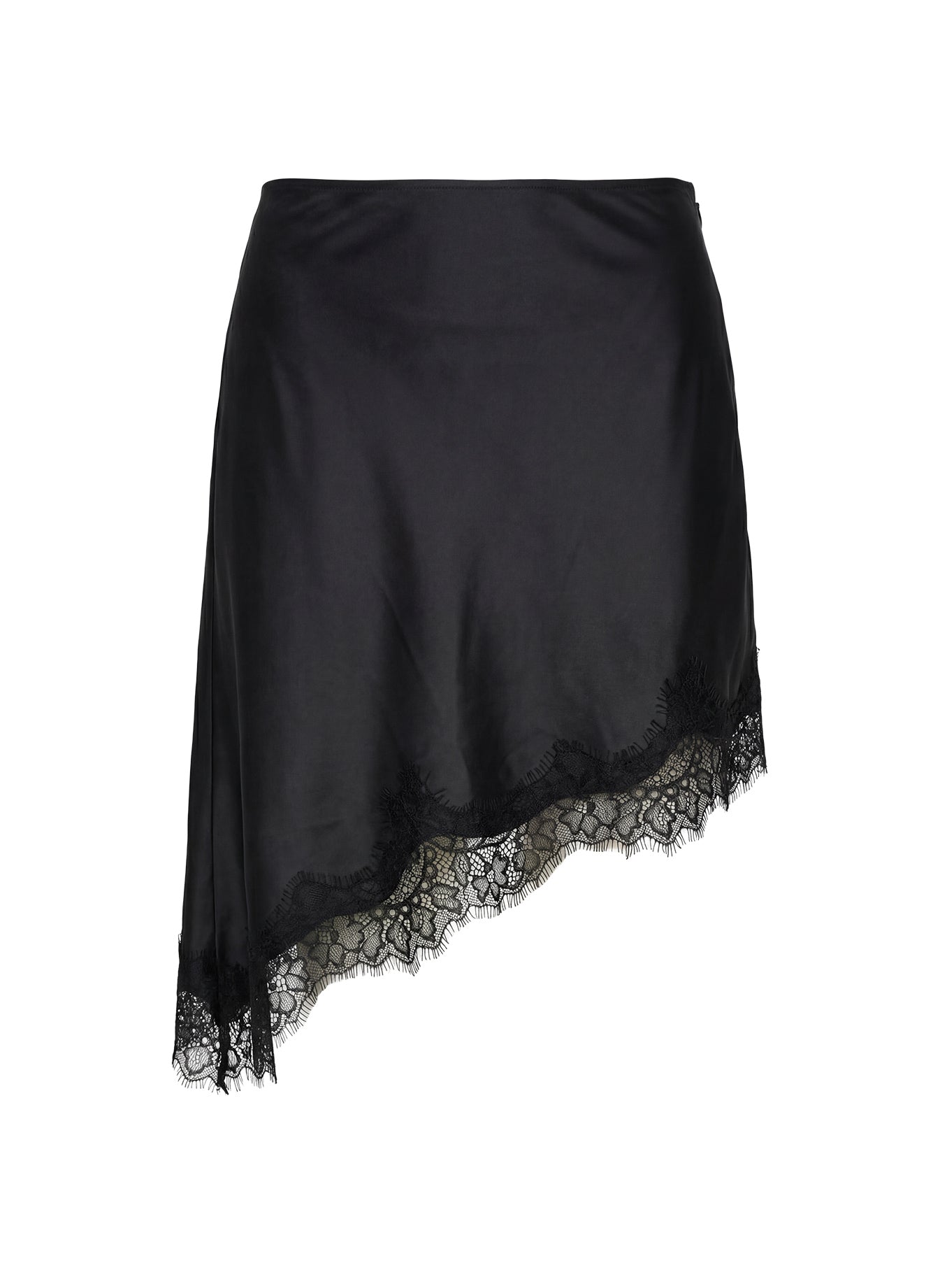 Idette Lace Asymmetrical Mini Skirt Black