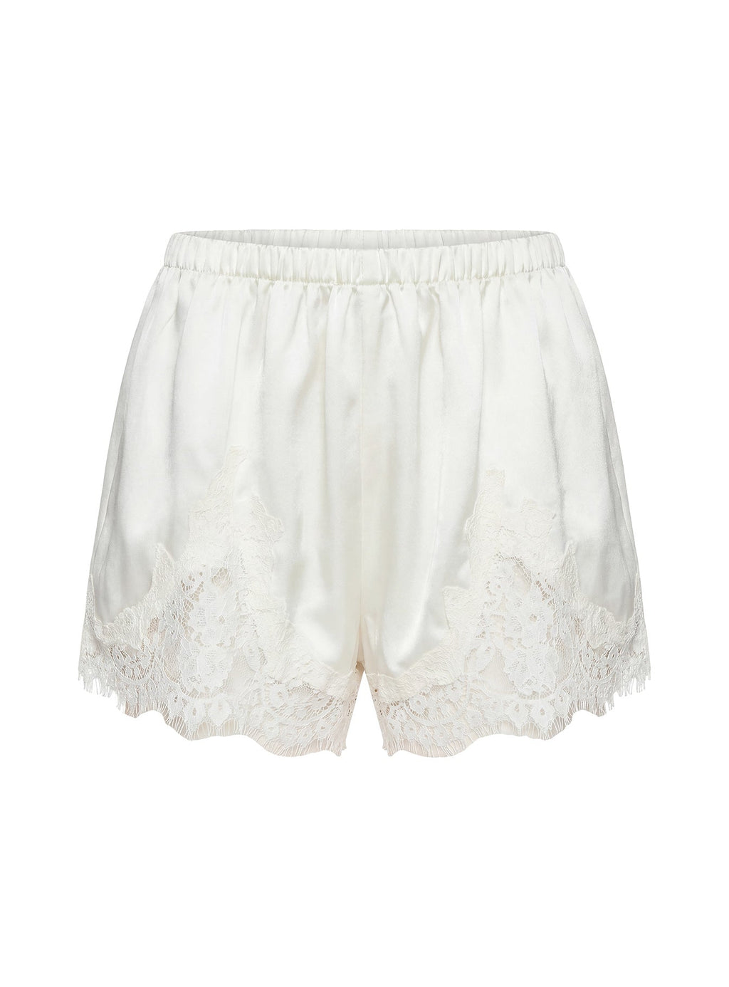 Parisse Satin Lace Trim Shorts Off White
