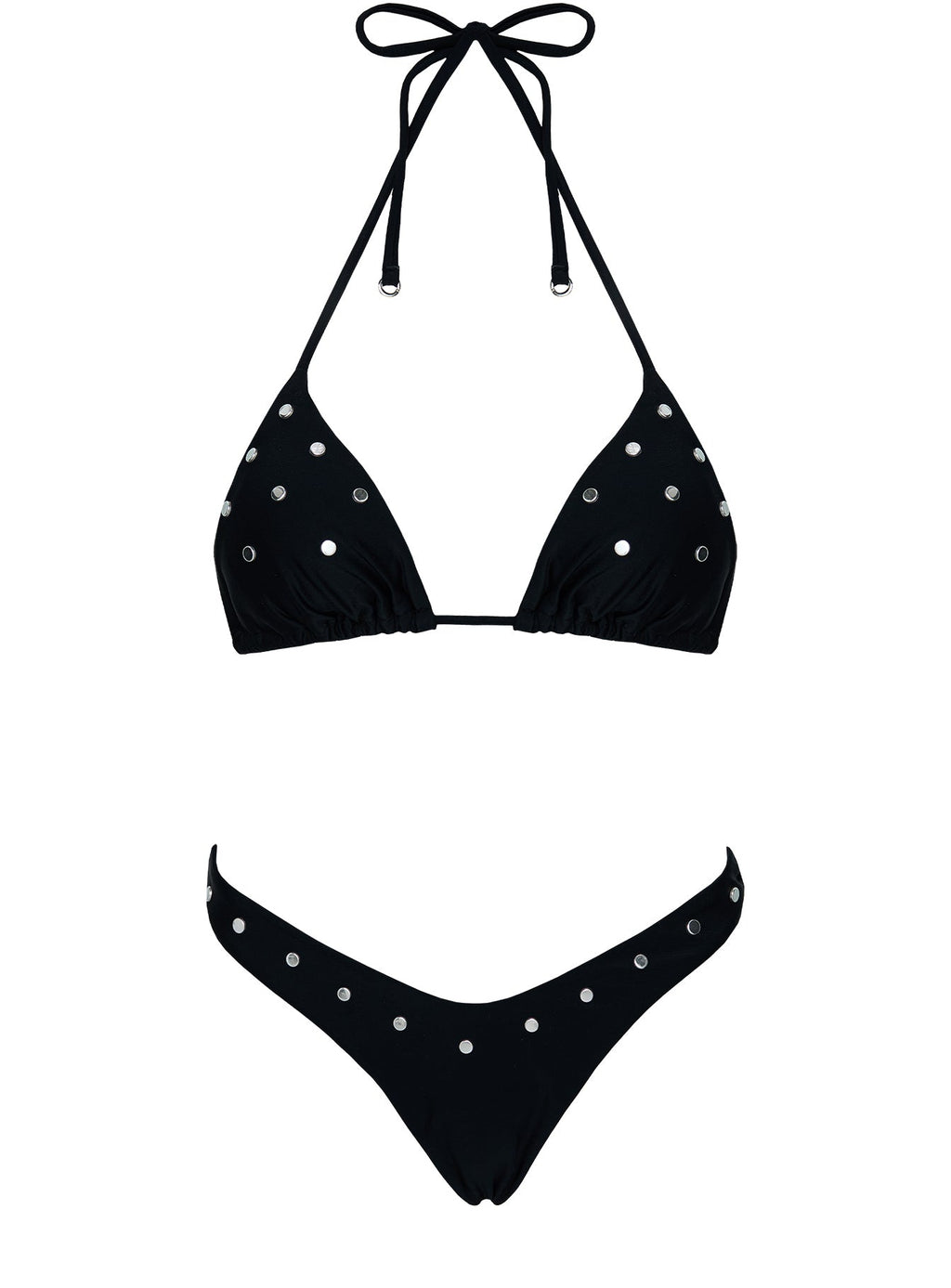 Ellie High Cut Studded Bikini Bottoms Black