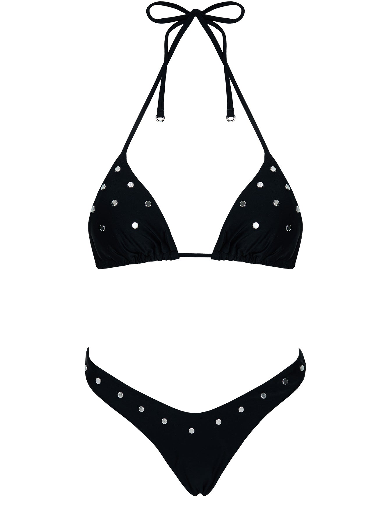 Ellie High Cut Studded Bikini Bottoms Black