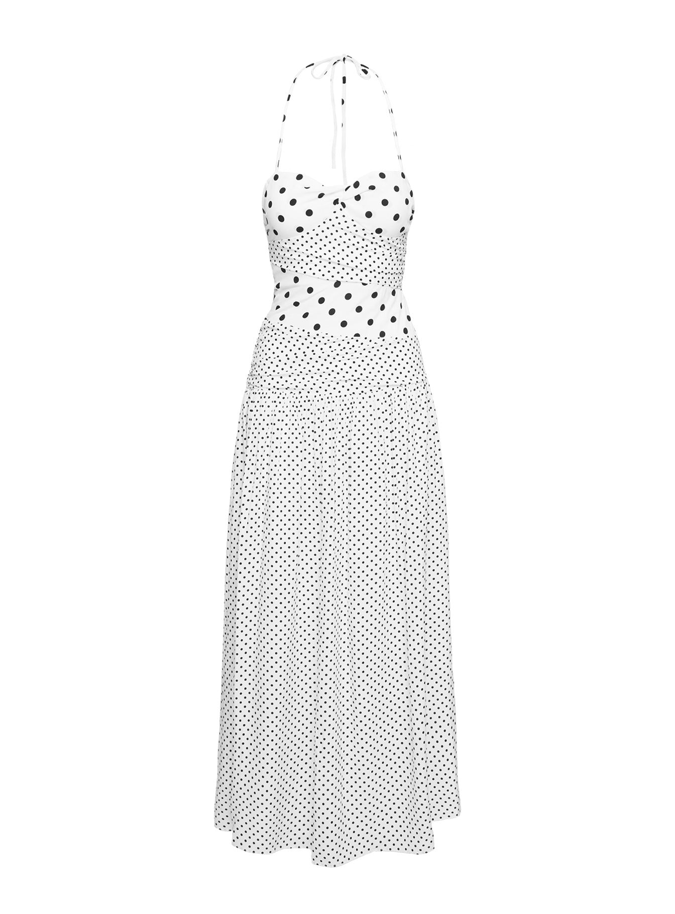 Marguerite Halter Maxi Dress White Polka Dot