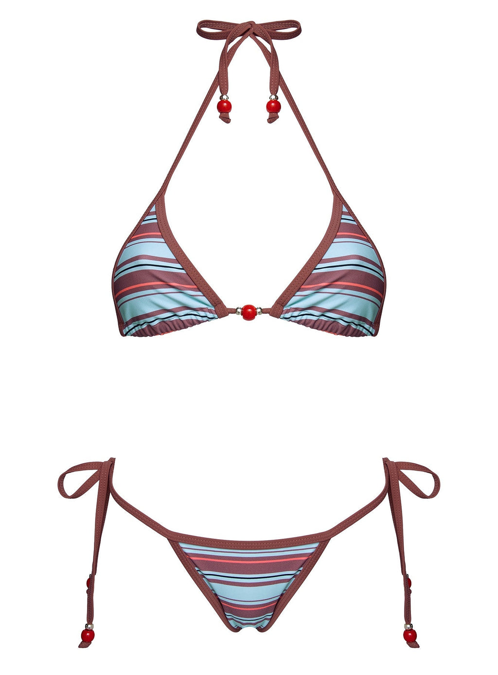 Mikaya Beaded Tie Side Bikini Bottoms Blue / Brown Stripe