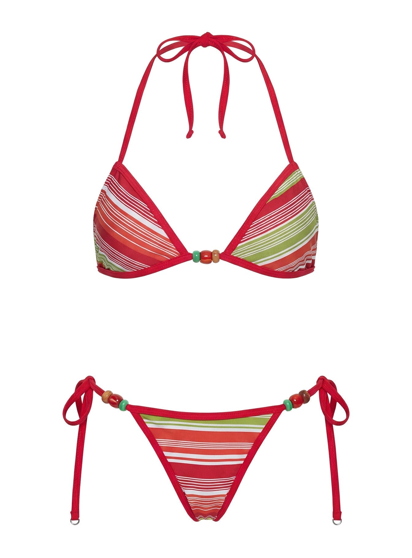 Poolside Only Bead Detail Bikini Top Red / Green Stripe