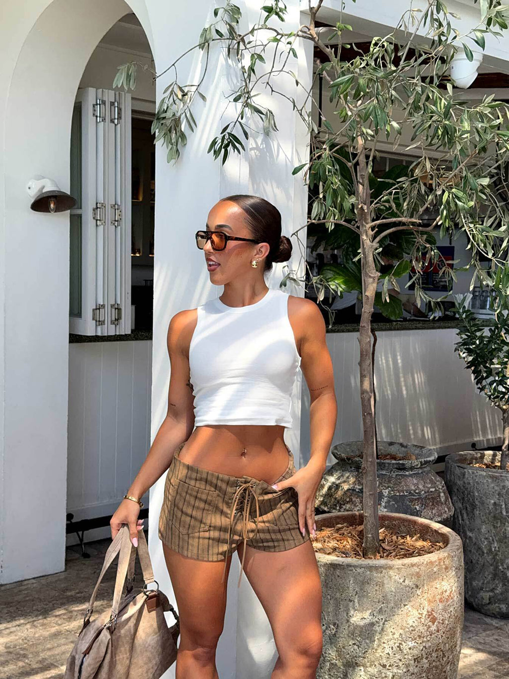 Ronnee Lace Up Shorts Brown Stripe